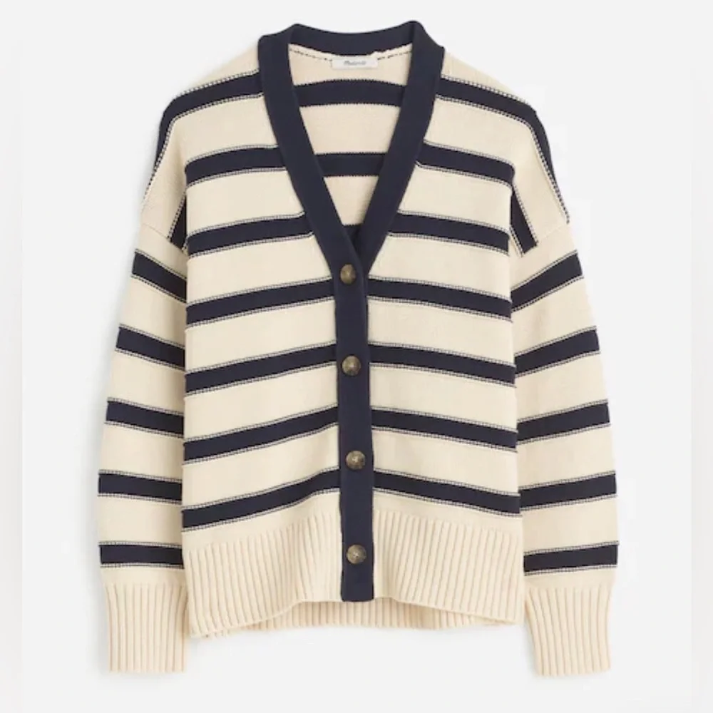 Madewell Oversized Cotton Cardigan in Stripe Cream Navy NT645 100% Cotton Small - Picture 5 of 10